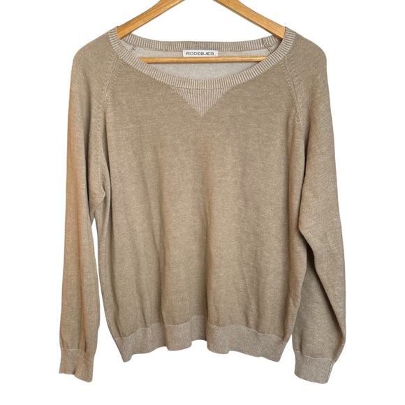 RODEBJER Lightweight Knit Sweater Women’s Medium Beige Round Neck Scandinavian - Picture 1 of 7